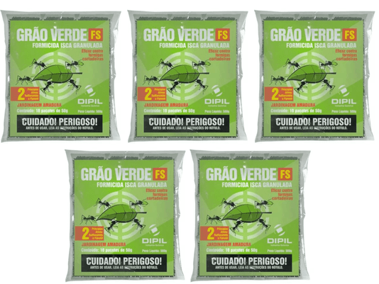 Kit 5 Formicida Isca Grão Verde Formigas Insetos Jardim 500g