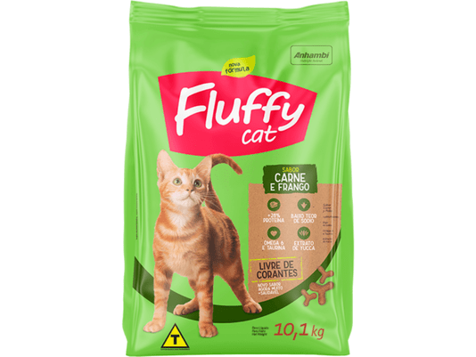 Ração Seca Fluffy Cat Gatos Adultos Carne e Frango 10,1Kg