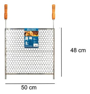 Grelha Inox Tela Moeda  1,5MM Com Cabo de Madeira 48X50cm - Brighente
