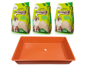 Kit Bandeja Higiênica Gatos + 3 Granulados Higiênicos Madeira Gato 2Kg