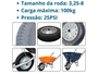 Roda 19mm Carrinho Mão Construção Pneu Completa Galvanizada 3.25x8